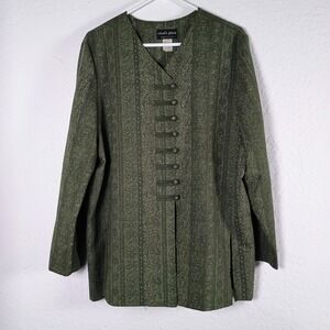 Vintage 90s Chad's Place Green Jacquard Tunic Jacket Button Front USA Women 18